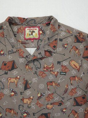 Cinch Cowboy Collection Camp Shirt Men’s 2XL Short Sleeve Button Down Horse